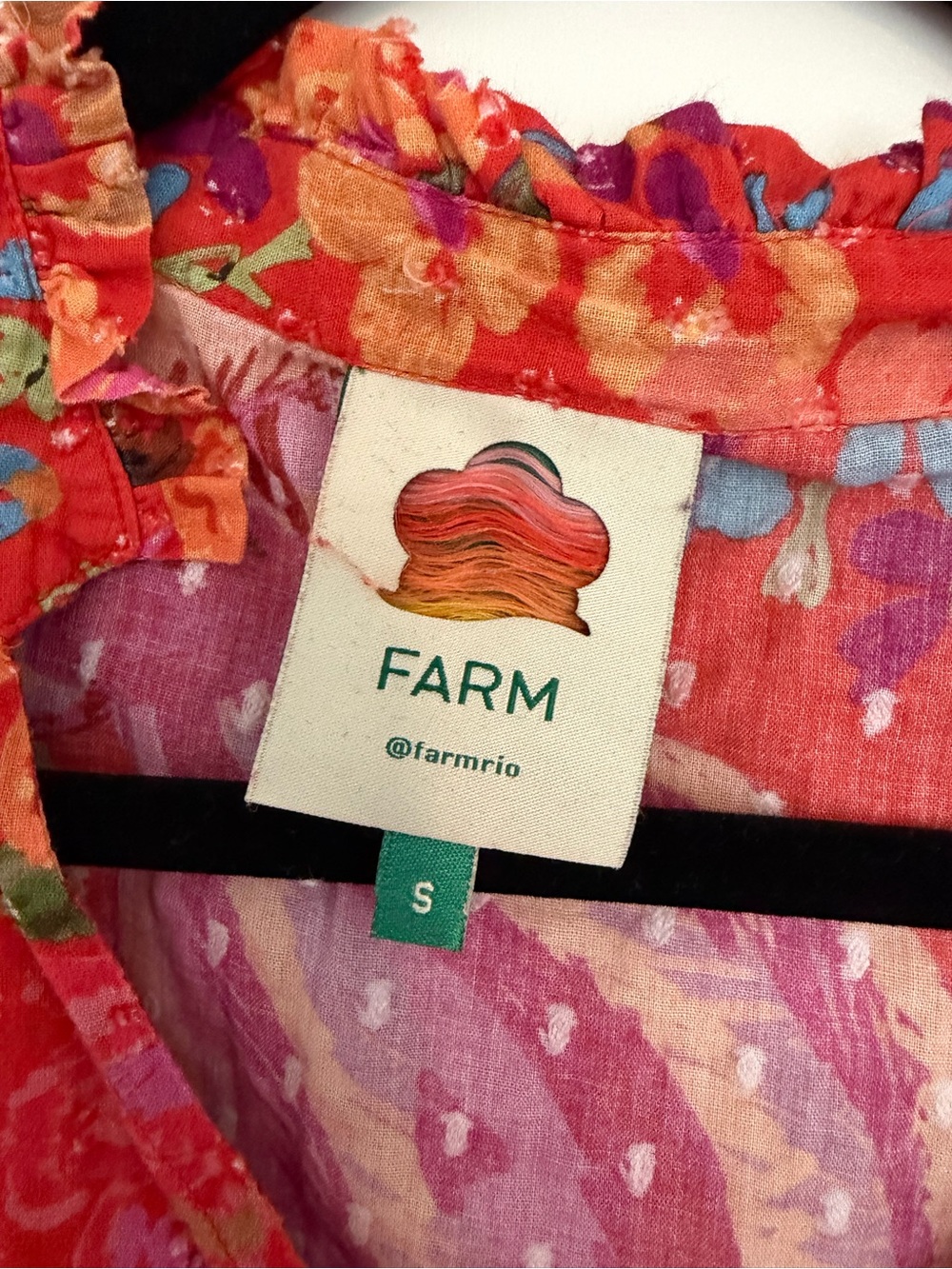 FARM Rio Red Multi Floral Ruffled Button-Down Blouse - Picture 3 of 4